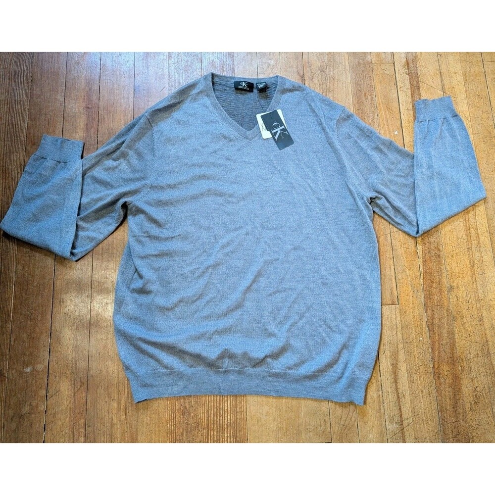CK Calvin Klein Men's XXL 100% Extra Fine Merino Wool Crewneck Pullover Sweater